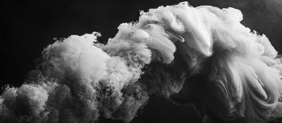 Fototapete - Dramatic thick white smoke curls against a deep black background creating a captivating and intriguing visual flow ideal for design projects.