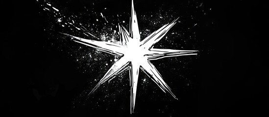 Fototapete - Striking white star burst design with an explosion shape on a solid black background highlighting dynamic abstract elements with high contrast.