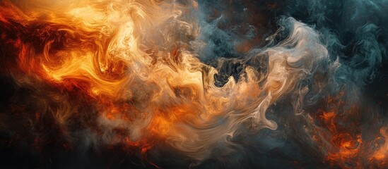 Aufkleber - Dynamic swirling smoke with vibrant orange and dark blue tones creates an intriguing overlay effect, evoking fire and storm themes in the background.