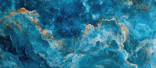 Aufkleber - Vibrant abstract turquoise ocean textures with deep blue and gold accents creating a dynamic aerial panorama emphasizing tropical water beauty