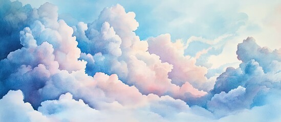 Poster - Tranquil cloudscape with soft blues and gentle pinks blending into white, creating a serene atmosphere ideal for peaceful settings.