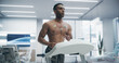 © Gorodenkoff - Athlete Performs Treadmill Exercise Test in a High-tech Medical Lab, Monitored by Sensors, Showcasing Advanced Fitness Evaluation and Health Monitoring