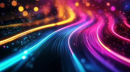Poster - A vibrant, abstract background featuring flowing waves of light in various colors, creating a dynamic and energetic atmosphere.