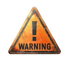 Weathered warning sign displays caution in bold black lettering, isolated on a transparent background, png, alpha