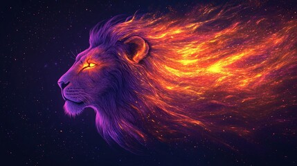 Wall Mural - A vector illustration of a fluorescent lion mane texture with streaks of glowing orange and purple.