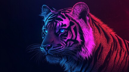 Wall Mural - A vector illustration of a tiger stripe pattern with futuristic neon pink and electric blue fur.