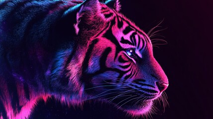 Wall Mural - A vector illustration of a tiger stripe pattern with futuristic neon pink and electric blue fur.