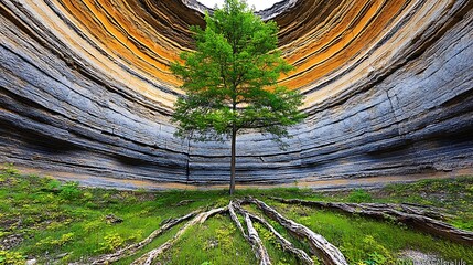 Sticker - Lone tree in layered canyon, nature backdrop