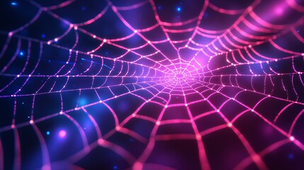 A vector illustration of a neon spider silk texture with glowing web patterns and fluorescent colors.
