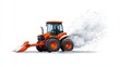 © ธิดารัตน์ ชะโนวรรณะ - A powerful orange tractor efficiently plowing snow in a winter landscape with a clear white background.