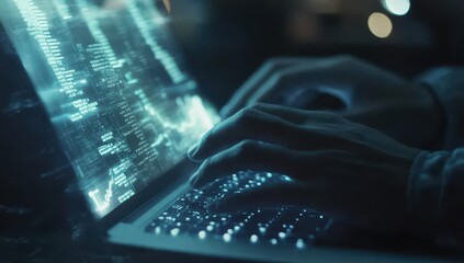 night coder programming laptop code city background
