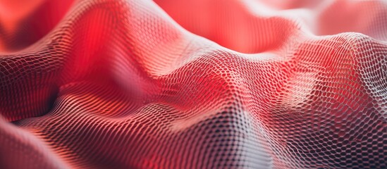 Poster - Red abstract wave patterns with dynamic shapes flowing across a soft gradient background showcasing depth and texture in a vibrant design.