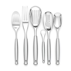 Wall Mural - Stainless steel kitchen utensils set on white