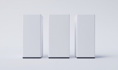 Wall Mural - Three blank boxes, studio, white background, mockup