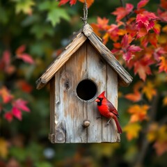 a bird house with a bird sitting on it's side