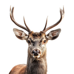 Wall Mural - a high-resolution close-up portrait of a male deer (stag) with large, symmetrical antlers, showcasin
