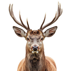 Wall Mural - a high-resolution close-up portrait of a male deer (stag) with large, symmetrical antlers, showcasin