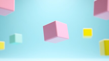 Wall Mural - colorful floating cubes in minimalist design with soft blue background for creative and modern conce