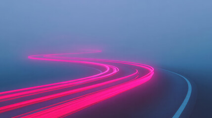 Poster - A cinematic still frame with fluid lines of city traffic lights snaking through a deserted roadway, evoking a sense of urban energy and abstract beauty,