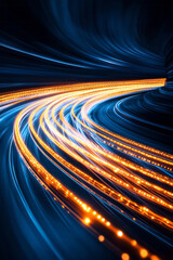 Aufkleber - A creative image where meandering beams of car lights converge into one glowing point, illustrating the structured chaos of city nightlife,