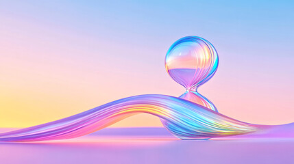 Aufkleber - A high-angle perspective of an hourglass resting on a glossy surface, colorful grains forming mesmerizing patterns as they flow,