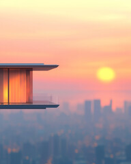 Poster - A cinematic long shot of a distant skyline, where the softly blurred horizon meets the warm, golden glow inside scattered windows,
