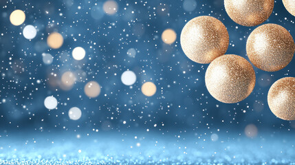 Aufkleber - An elegant image capturing diffused golden lights floating on a cool ultramarine background, symbolizing a refined and festive mood,
