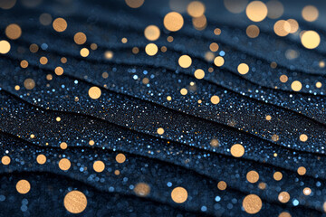 Poster - A refined close-up of shimmering specks softly transitioning from warm gold to cool blue, forming an abstract bokeh tapestry,