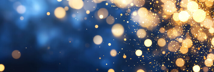 Aufkleber - A high-contrast abstract design with bright gold glitter dancing against a shaded indigo field, highlighting the sparkling texture in bokeh style,