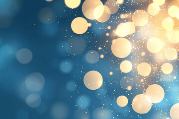 Aufkleber - A softly blurred arrangement of luminous gold confetti floating above a gradient from royal blue to teal, resulting in a radiant bokeh atmosphere,