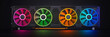 © OBSIMAGES AI  - A frontal perspective featuring a GPUâ€™s triple-fan setup, each fanâ€™s RGB pattern harmonizing to create a bright spectrum of hues,