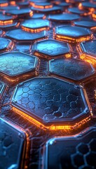 Wall Mural - Abstract Futuristic Background Glowing Interconnected Hexagons, Network Lines, Technology Concept