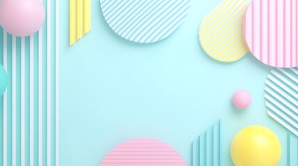 Wall Mural - colorful geometric shapes with stripes and soft pastels on a light blue background for creative desi