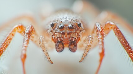 Close-up view of an orange spider with hairy legs and multiple eyes on a white background