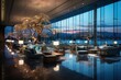© STwul - Luxurious hotel lobby sunset view, modern furniture, serene ambiance