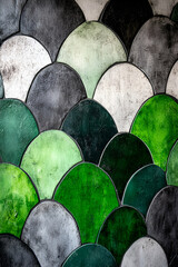 Sticker - A textured pattern of overlapping shapes in various shades of green, gray, and white, creating a dynamic visual effect.