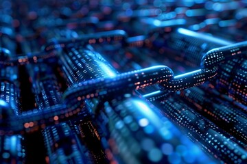 Wall Mural - network of interconnected blocks forming a secure chain, representing the concept of blockchain tech