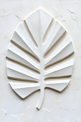 Sticker - A textured, white leaf relief design on a light background, showcasing a modern, minimalist aesthetic.