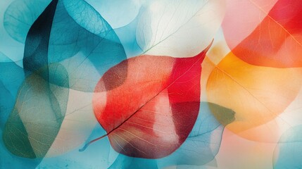 a swirling, abstract array of colorful leaves carried by an invisible breeze. dynamic flow, natural 