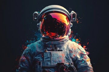 Aufkleber - Colorful astronaut in a creative cosmic setting with vibrant splashes and futuristic elements