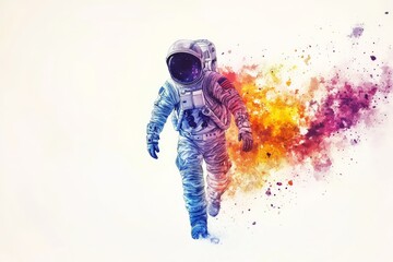 Wall Mural - colorful astronaut walking through a cosmic splash of colors in a creative artistic representation