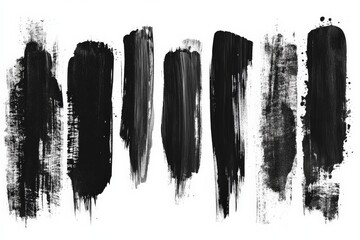 Aufkleber - Black brush strokes on white background create artistic patterns and textures for creative projects and design work