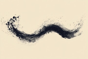 Fototapete - Dynamic black brush stroke flows across a beige background creating an abstract artistic effect