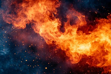 Poster - Bright flames and swirling embers create a dramatic effect in a dark cosmic background
