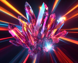 Wall Mural - Abstract crystalline shapes refracting colorful light beams in a futuristic digital aesthetic