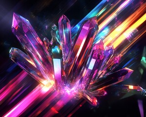 Wall Mural - Abstract crystalline shapes refracting colorful light beams in a futuristic digital aesthetic