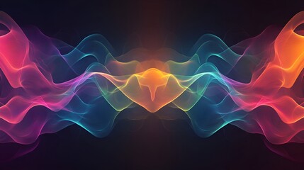 Wall Mural - Abstract flowing lines forming colorful symmetrical waves on a dark gradient background