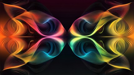 Wall Mural - Abstract flowing lines forming colorful symmetrical waves on a dark gradient background