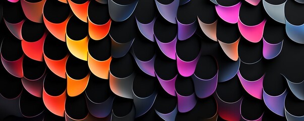 Wall Mural - Abstract geometric pattern with colorful interlocking shapes on a sleek black background