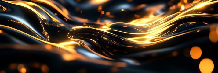 Wall Mural - Abstract glowing liquid metal effect with flowing golden highlights and a futuristic aesthetic